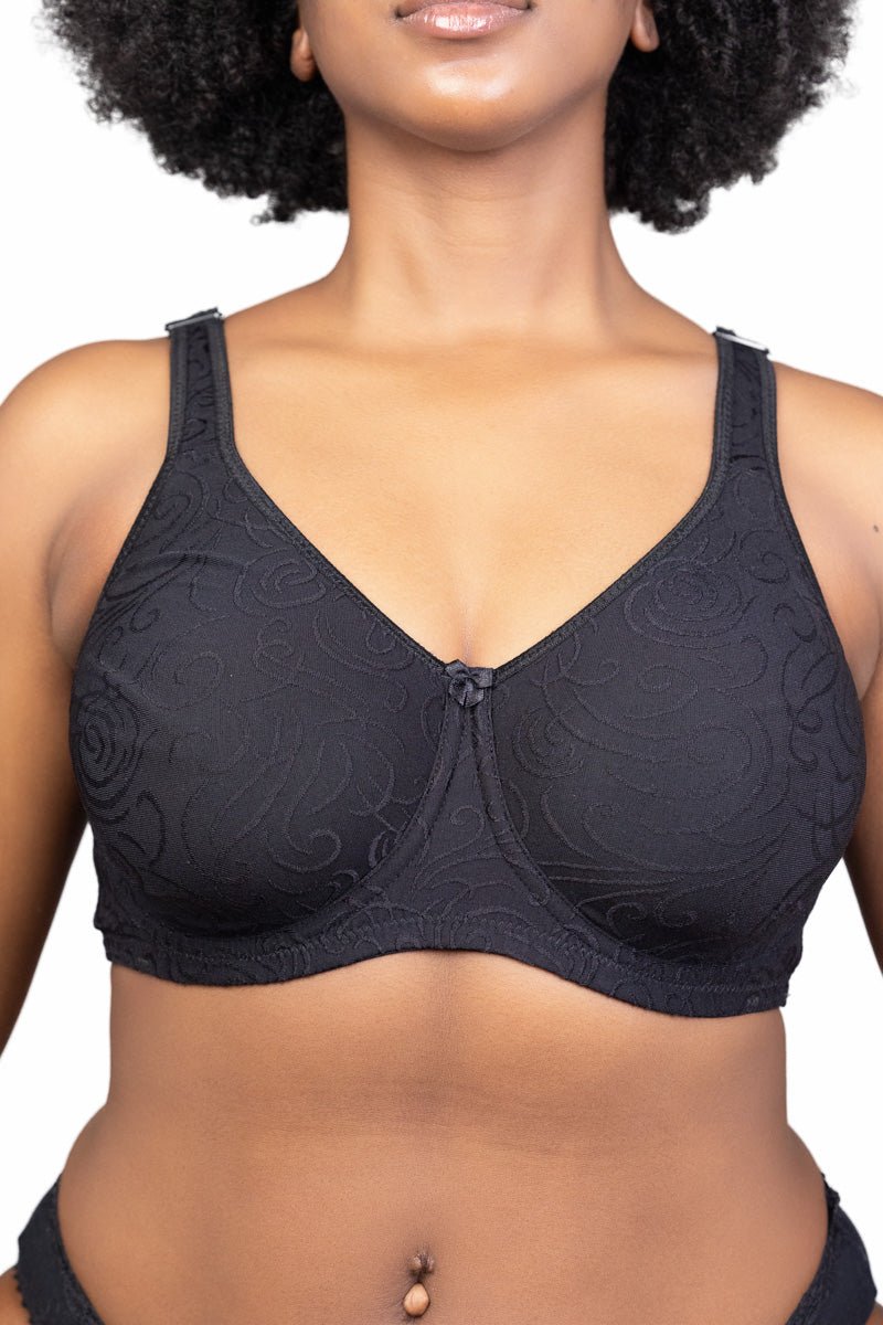 Woman wearing underwire mastectomy bra for smooth support under clothing
